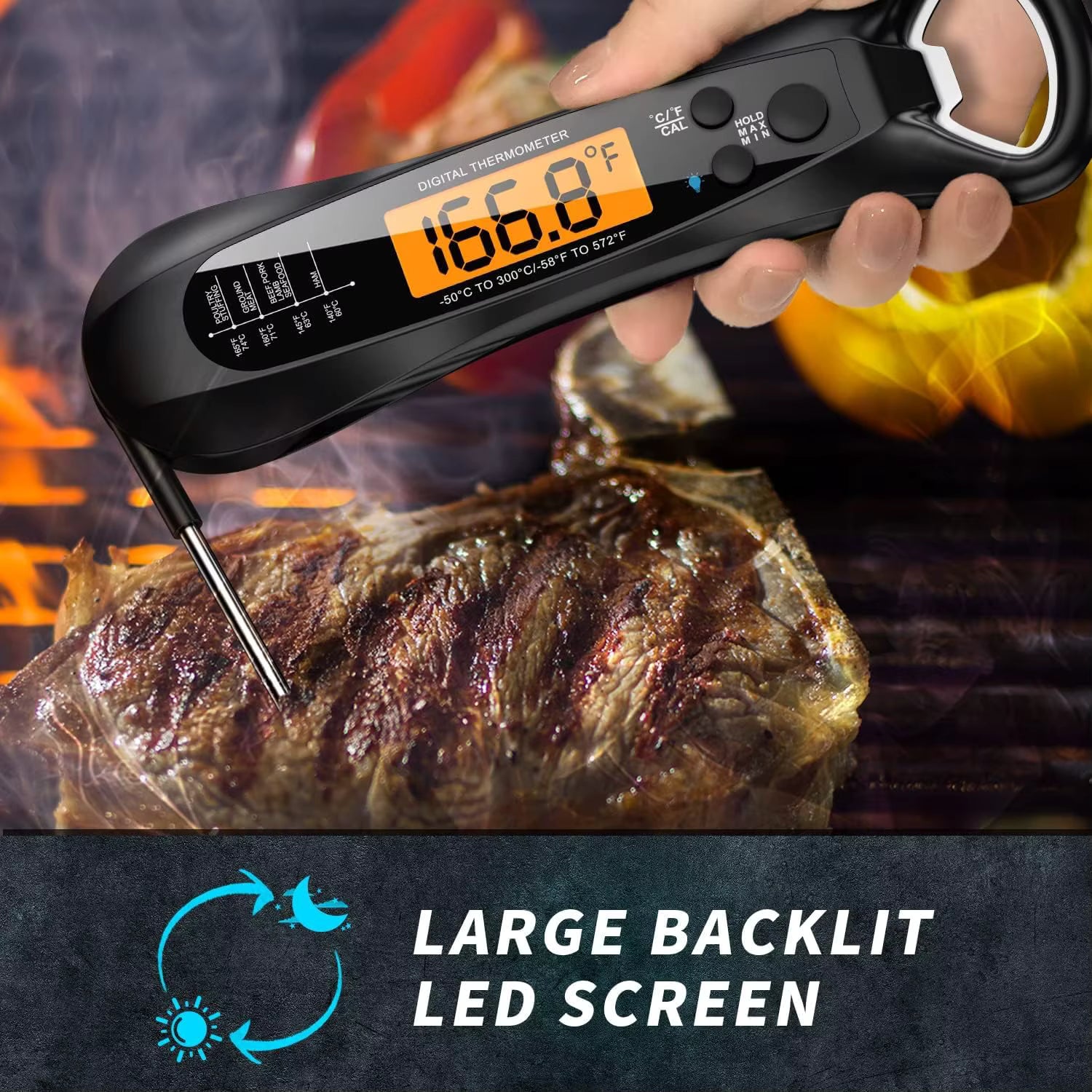 High-Precision Digital Meat Thermometer – Instant Read, Multi-Purpose Cooking Tool with Easy-Read