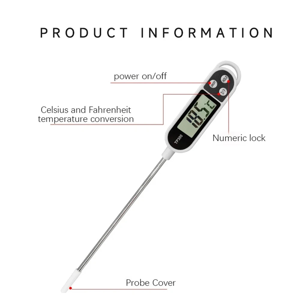 Digital Kitchen Food Thermometer – Water, Oil, Meat, BBQ, Oven, and Cooking Probe Tool